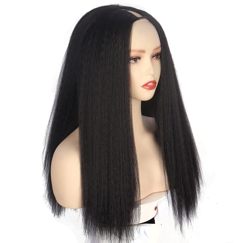 Synthetic Hair Wigs For Woman Daily Natural Fluffy Elastic Lace Front Wig V Part Long Black Straight Wig No Leave Out