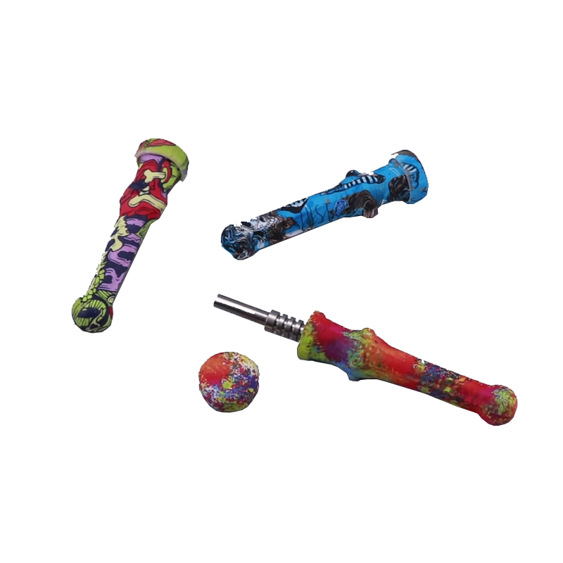 Affordable Silicone Smoking Dab Straw Pipe Micro Silicon NC With Stainless and Sealing Cap 14mm Suck Tips
