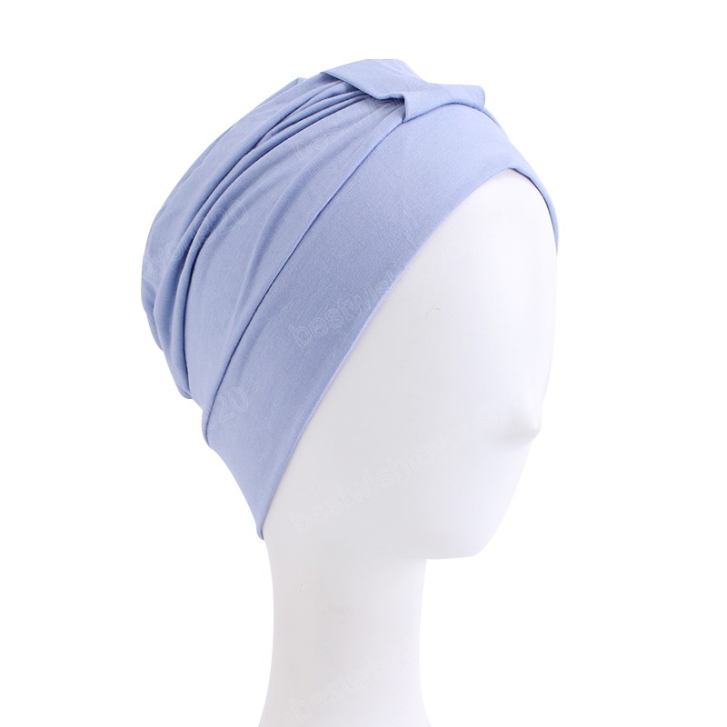 السيدات نموذج القطن امتداد رأس الرأس Soild Color Turban Cap Bandana Trupante Mujer Cancer Chem Chemo Cap