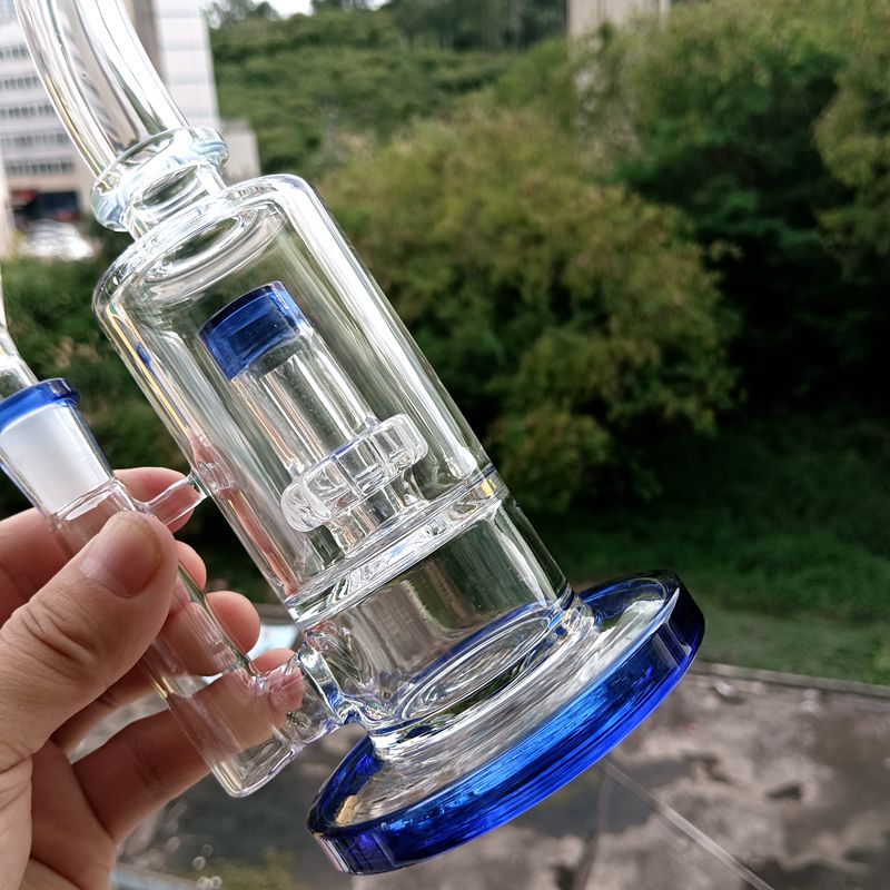 Blue Glass Water Bong Hookahs 14mm Smoking Oil Dab Rigs Shisha with Tire Percolator Accessories