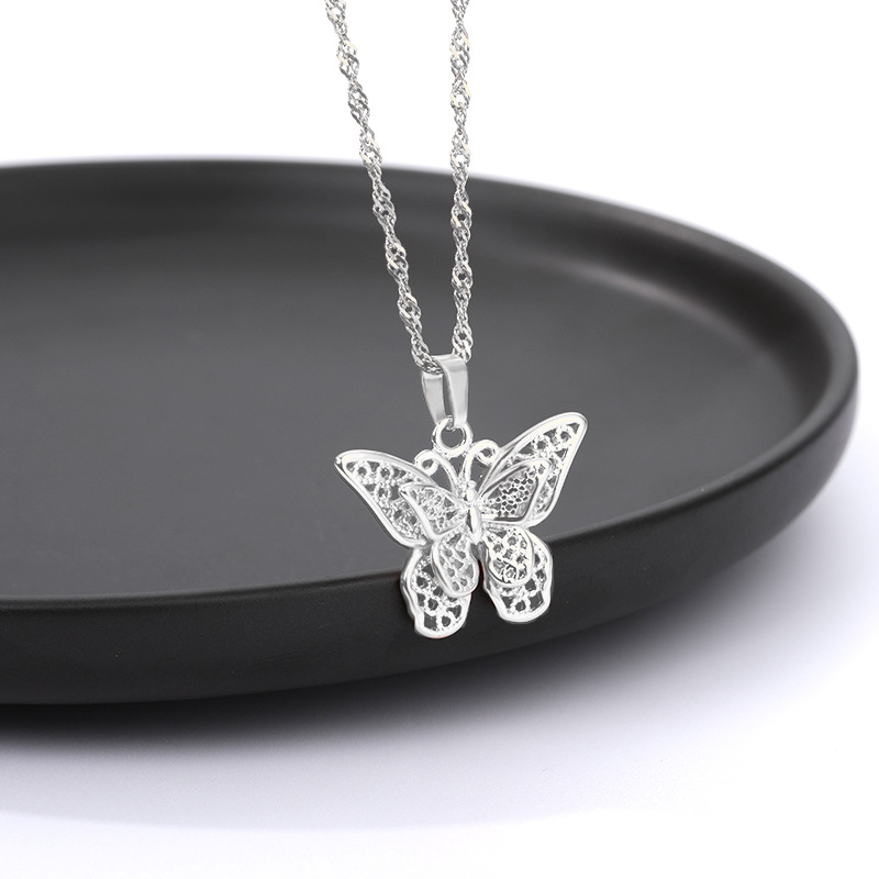 Stainless Steel Hollow Butterfly Pendant Necklace 18K Real Gold Plated Classic Jewelry