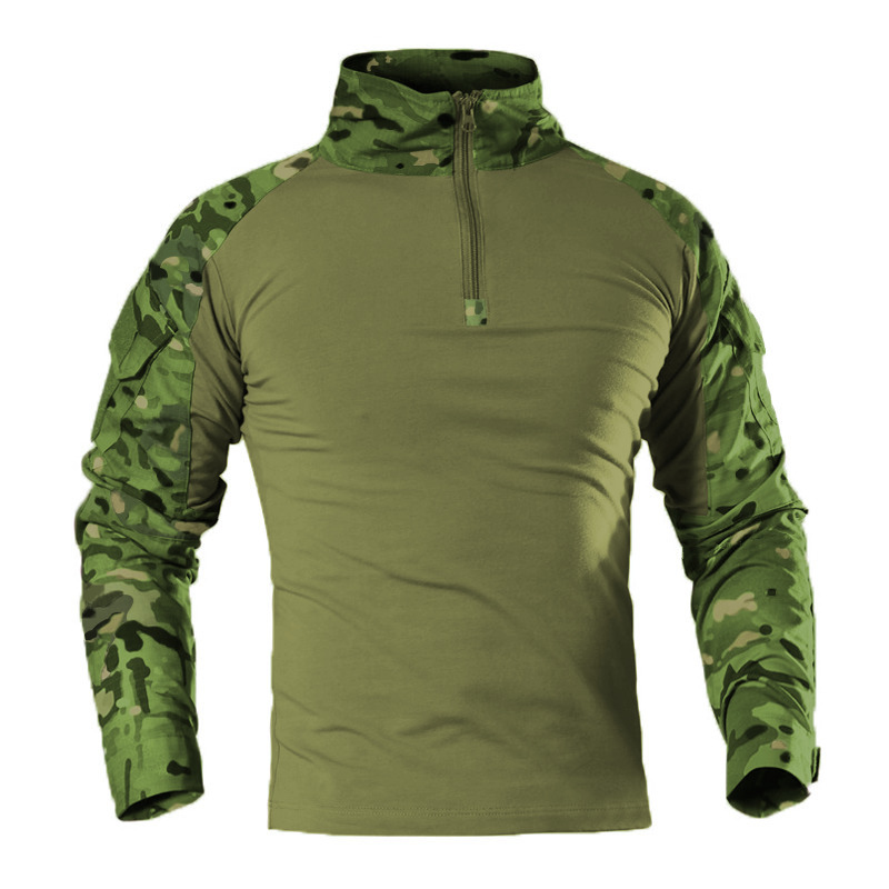 Camisetas masculinas para caminhadas táticas ao ar livre combate o exército militar cp camuflagem longa caça a caça camisa de algodão esporte de algodão 221013