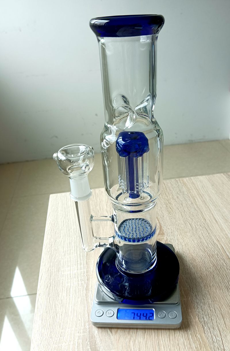 Bl￥ tjockt glas Bong Hookahs Tree Arm Perc Honeycomb Filters 18mm R￶kning Oil Dab Rigs Shisha med sk￥ltillbeh￶r