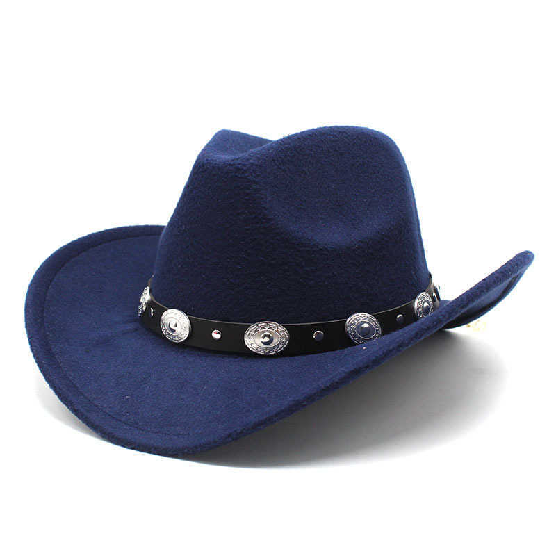 Beanie Crânio Caps Moda Western Cowboy Hat para Homens Lã Feltro Outono Inverno Vintage Aba Larga Fedoras Cowgirl Chapéus Estilo Britânico 245s