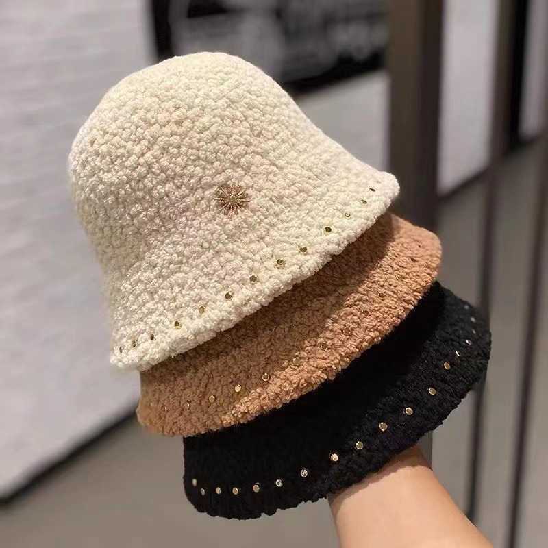 Beanie/Kafatası Kapakları Yeni Kış Kovası Şapkası Kadınlar İçin Polar Polar Düz Renkler Sıradan Balıkçı Şapkaları Lady Lamb Açık Sıcak Panama Düz Mıtırtaplar Kadın T221013