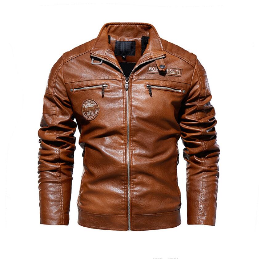 PU Leder Jacke Männer Winter Fleece Warme Faux Leder Jacken Männlichen Casual Stehkragen Motorrad Windjacke Military Herren Mantel s3765250