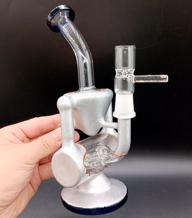 Silver Glass Water Bong Hookahs Oil Dab Rigs Recycler Heady Smoking Pipes Shisha,Easy to clean, thick base for glass bong