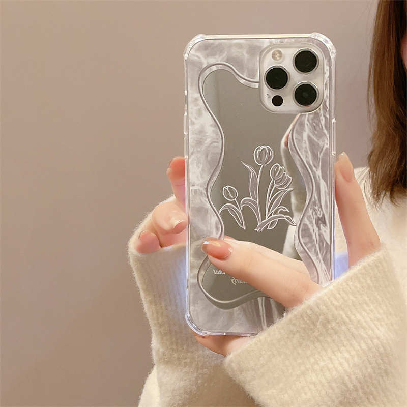 Cas de téléphone de miroir de fleur 3D de mode Tulips Designers Lady Shell pour iPhone 14 Pro Max Plus iPhone14 13 12 11 7 8 Mini X XR XS Objectif de caméra antichoc Couverture arrière de protection