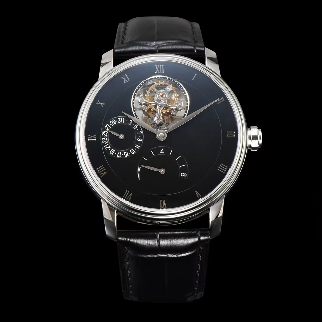 Montre-bracelet mécanique pour homme boîtier en argent surface noire 42,5 mm tourbillon 6025-1542-55 super mouvement saphir à remontage automatique montre de luxe multifonction