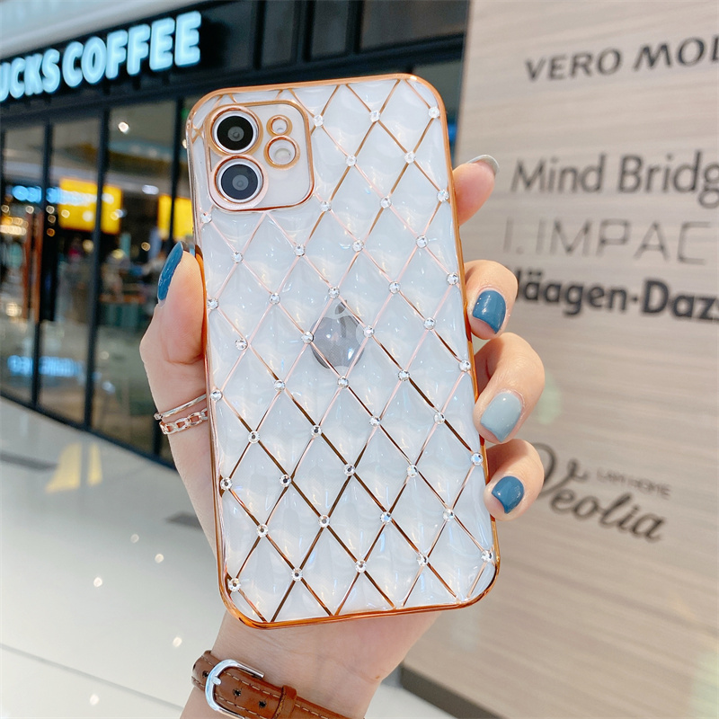 Casos de telefone à prova de choque para iPhone 14 13 12 11 Pro Max Bling Rhinestone 3D Rhombus Topa traseira