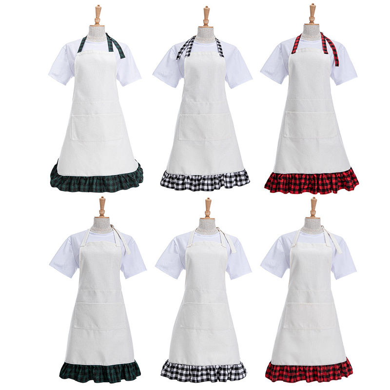 Aprons Sublimation DIY White Blank Cotton Linen Sleeveless Kitchen Pinafore Can Hang Neck