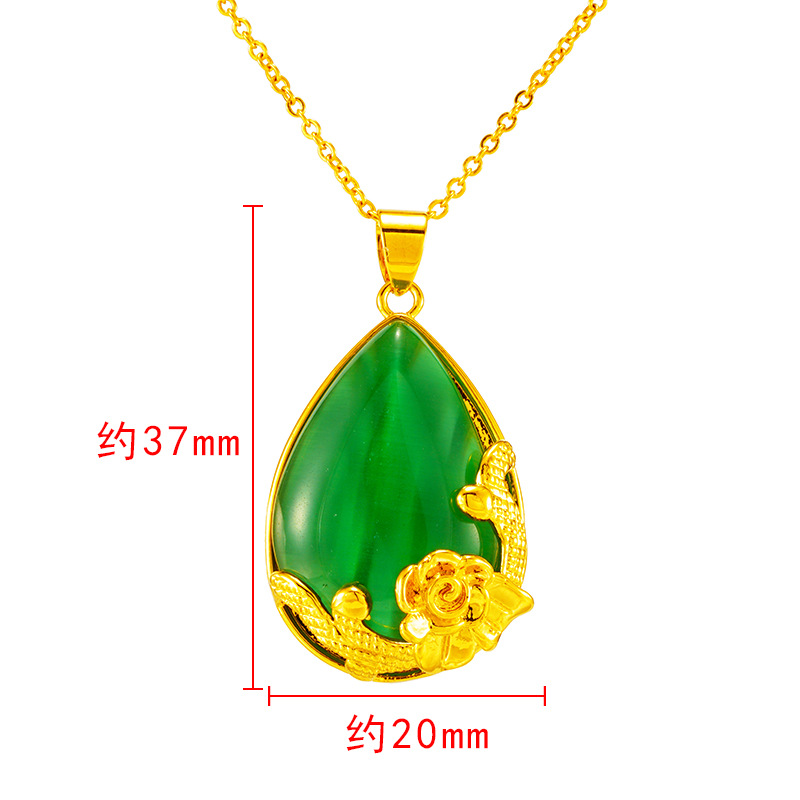 Bling imitation jade blomma hänge halsband 24k real guld pläterade smycken kvinnor julklapp
