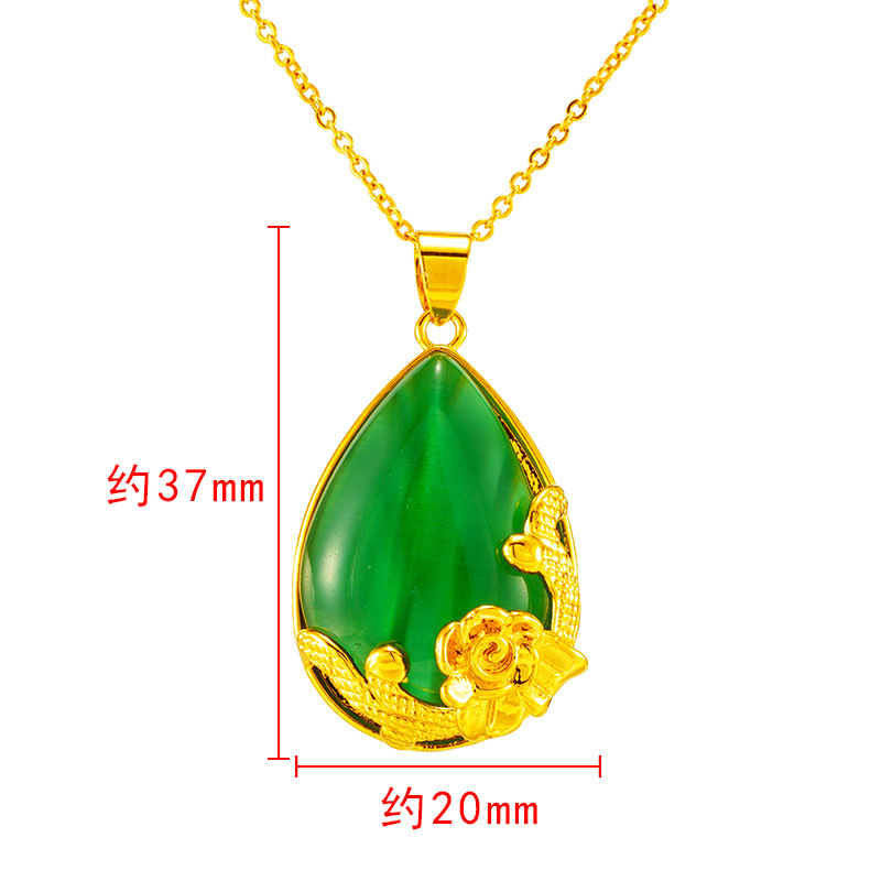 Bling Imitation Jade Fleur Pendentif Collier 24k Réel Plaqué Or Bijoux Femmes Cadeau De Noël