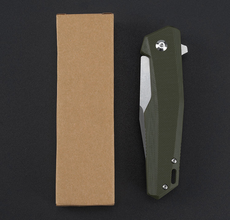 Promotion R1025 Flipper Folding Knife D2 Satin Tanto Point Blade G10 Handle Ball Bearing Fast Open EDC Folder Knives Outdoor Camping Tools