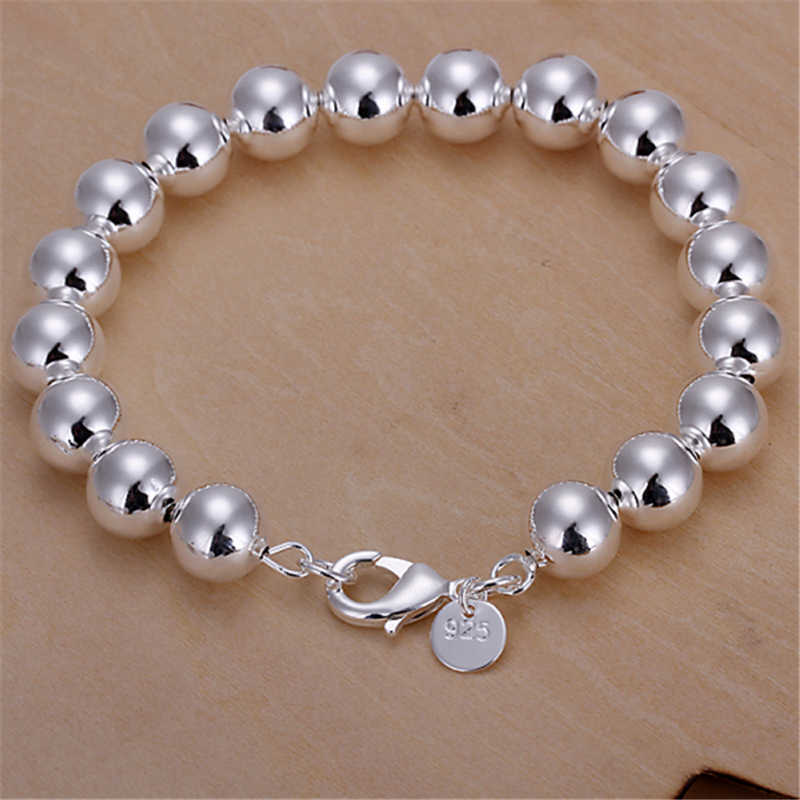 Perlenstränge 925 Sterling Silber 8mm/10mm Hohlkugelperlen Silber Perlen 20cm Armbänder für Frau Charm Modeschmuck Pulseras Mujer L221012
