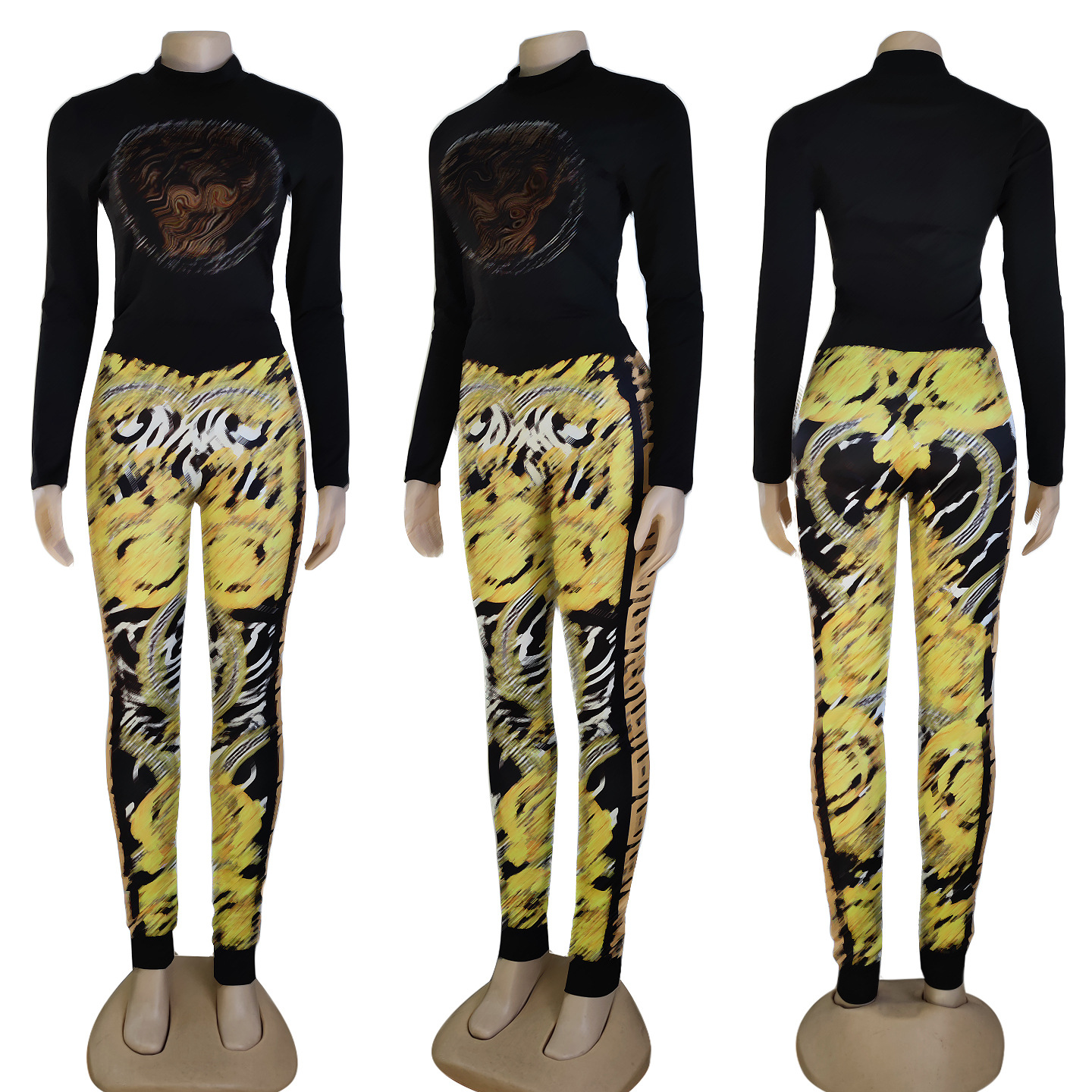 Trui en joggingbroek Tweedelige broek Dames Lange mouw Pailletten Top en leggingsets Ship297F