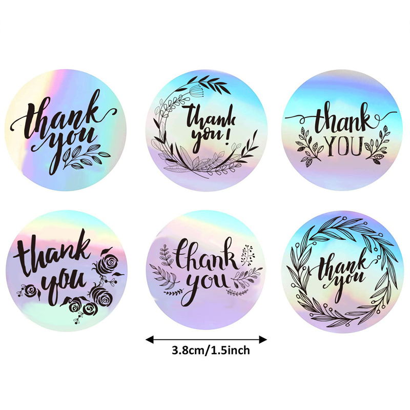 150/600 stuks 1.5 '' laserstickers Rainbow Bedankt voor het ondersteunen van mijn kleine zakelijke stickers Roll Sticker Adhesive Holographic