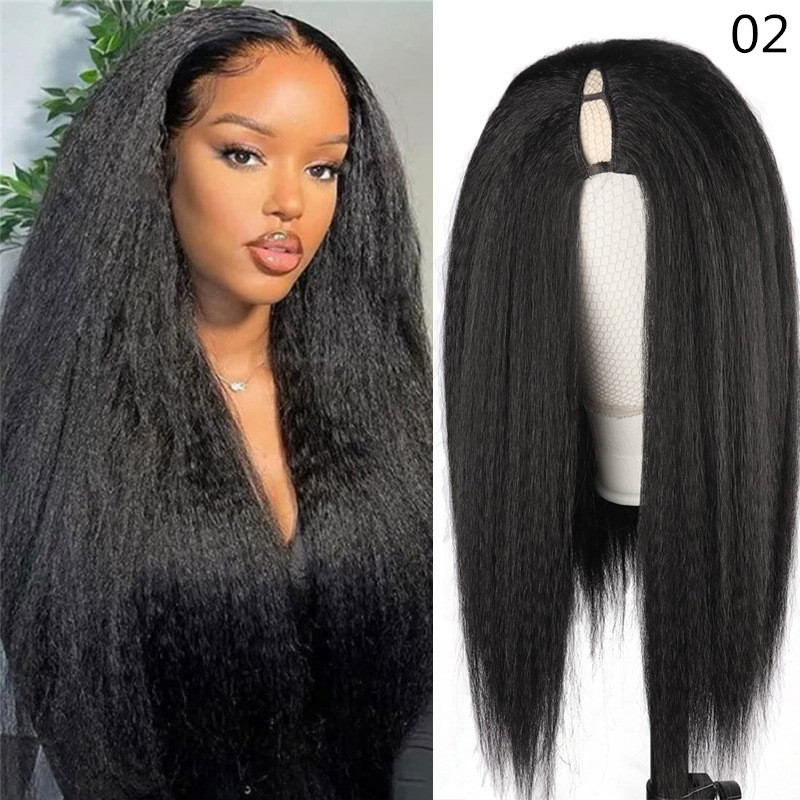 Synthetic Hair Wigs For Woman Daily Natural Fluffy Elastic Lace Front Wig V Part Long Black Straight Wig No Leave Out