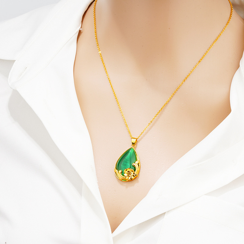 Bling Imitatie Jade Flower Hanghang ketting 24K Echt goud vergulde sieraden Vrouwen Kerstcadeau