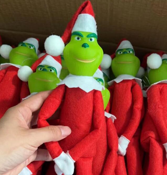 Muñeco Grinch de Navidad rojo y verde para decoración de árbol de Navidad, colgante para el hogar con sombrero, regalos de Año Nuevo para niños