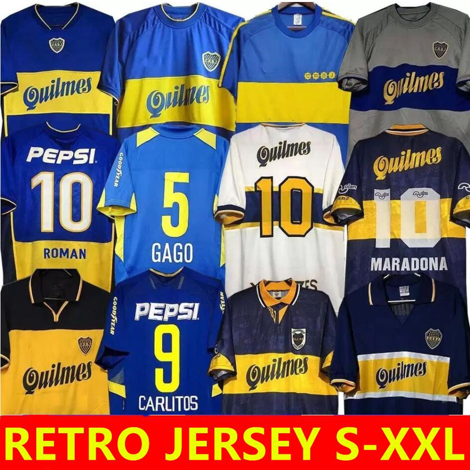 Boca Juniors Retro Soccer Jerseys Maradona ROMAN Caniggia RIQUELME 1997 2002 PALERMO Football Shirts Maillot Camiseta de Futbol customsize personal