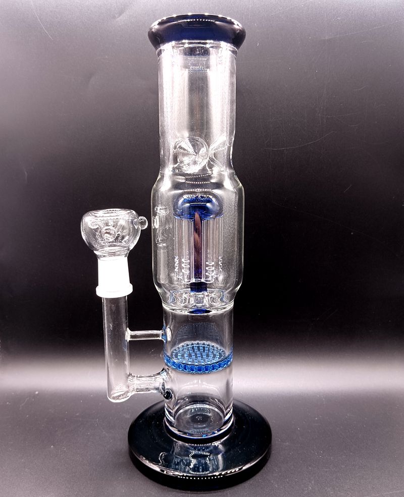 Bl￥ tjockt glas Bong Hookahs Tree Arm Perc Honeycomb Filters 18mm R￶kning Oil Dab Rigs Shisha med sk￥ltillbeh￶r