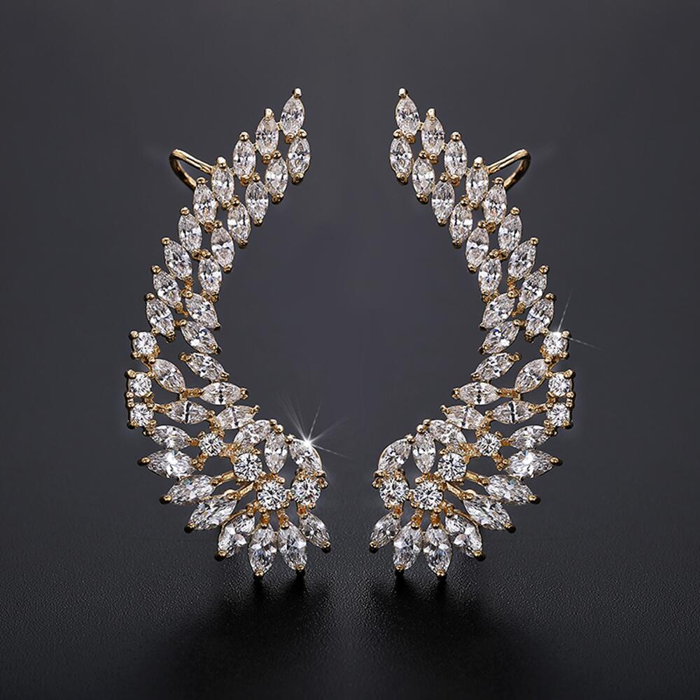 Stud Senyu Moda Gelin Takı Lüks Lady039s CZ Crystal Angel Wing Ear Swak Sarp Kupaları Rhodyum Kaplama tırmanıcı EA1942844