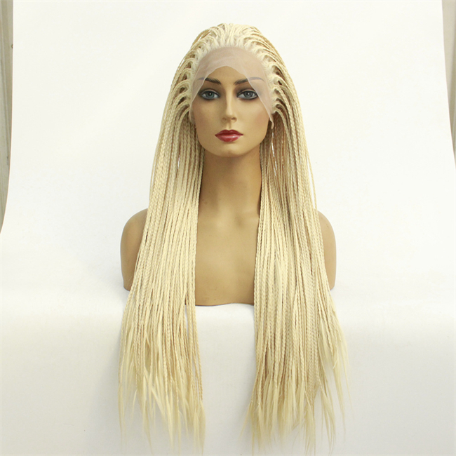 Blonde Farbe Lange Box Z￶pfe Spitzen vordere Per￼cken hitzebest￤ndige synthetische Haar Per￼cken f￼r schwarze Frauen schnelle Express -Entbindung