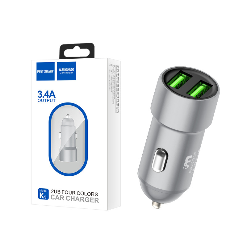 자동차 충전기 전원 어댑터 휴대폰 듀얼 USB 차량 휴대용 5V 3.4A 빠른 충전기