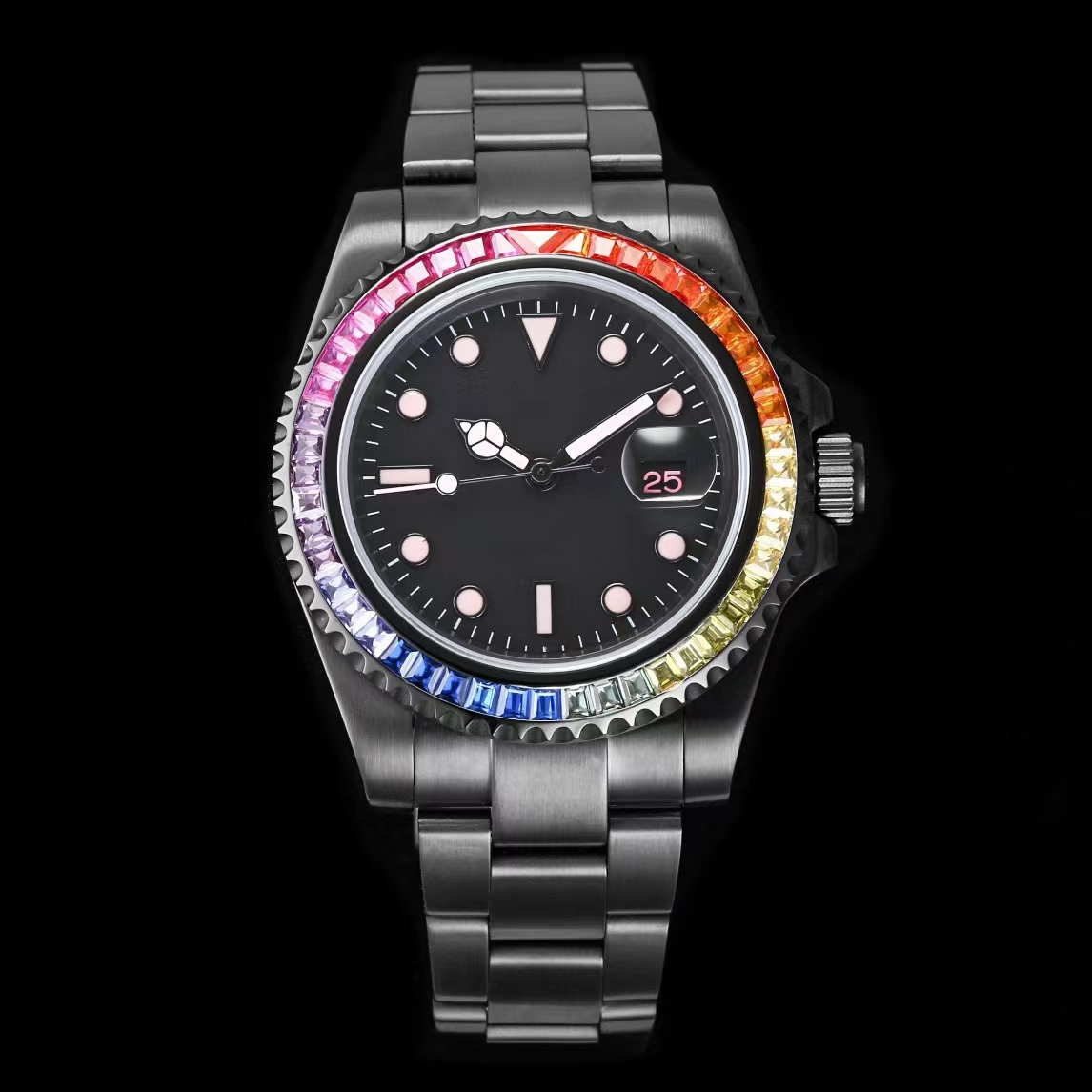 Black's Mechanical Watch Dial Diam Diamond Diamond 41mm Catena automatica su 2824 Muovo superiore con orologio lussuoso di lusso a specchio a zaffiro luminoso