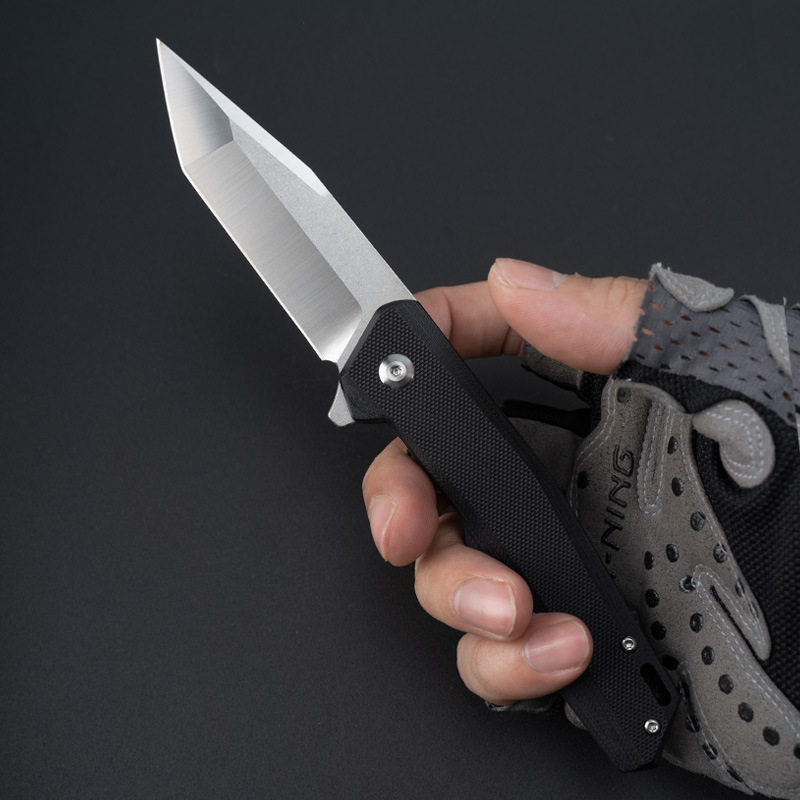 Promotion R1025 Flipper Folding Knife D2 Satin Tanto Point Blade G10 Handle Ball Bearing Fast Open EDC Folder Knives Outdoor Camping Tools