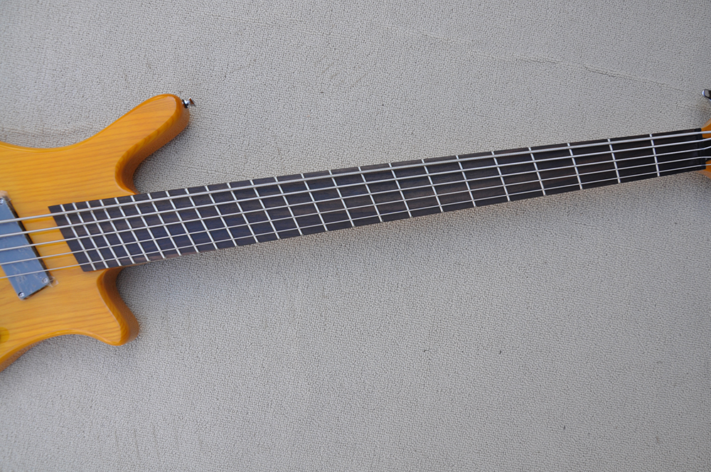 Yellow 5 Strings Ash Electric Bass Guitar With Rosewood Fretboard