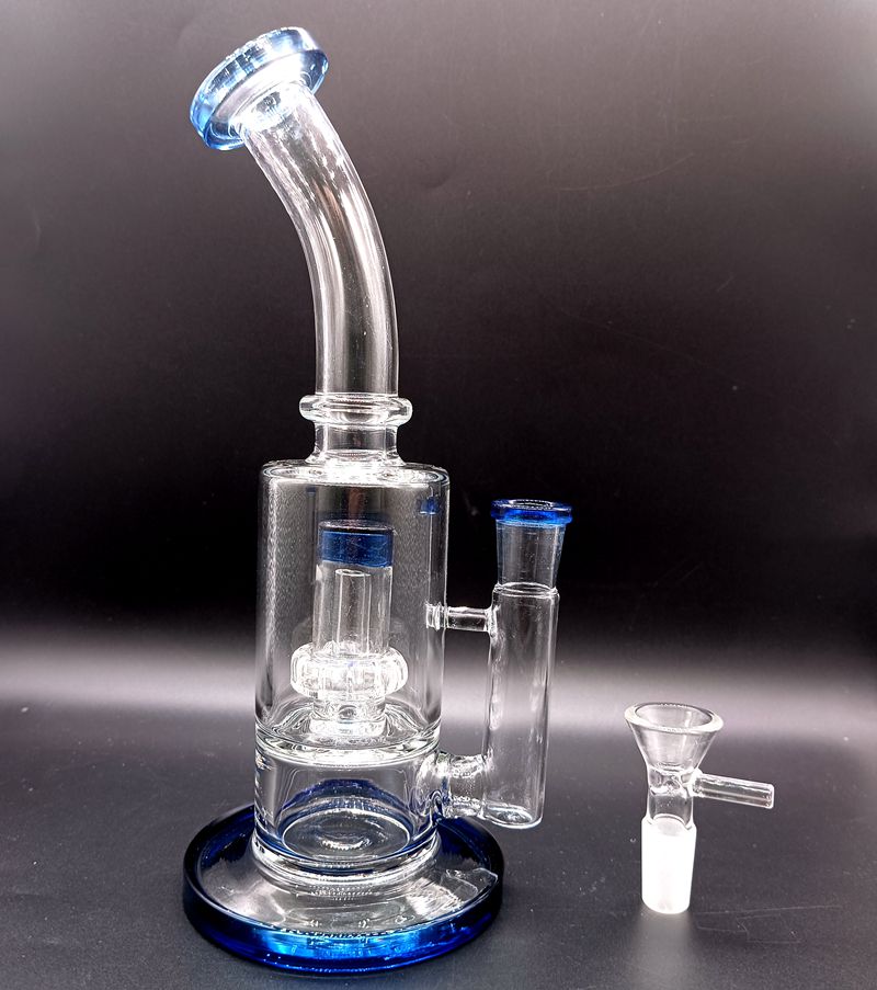 Blue Glass Water Bong Hookahs 14mm Smoking Oil Dab Rigs Shisha with Tire Percolator Accessories