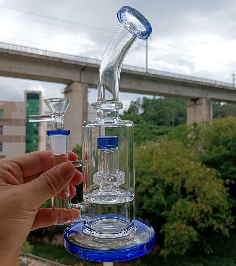 Blue Glass Water Bong Hookahs 14mm Smoking Oil Dab Rigs Shisha with Tire Percolator Accessories
