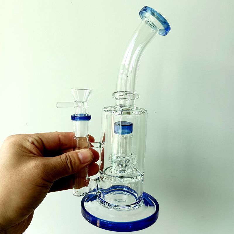 Blue Glass Water Bong Hookahs 14mm Smoking Oil Dab Rigs Shisha with Tire Percolator Accessories