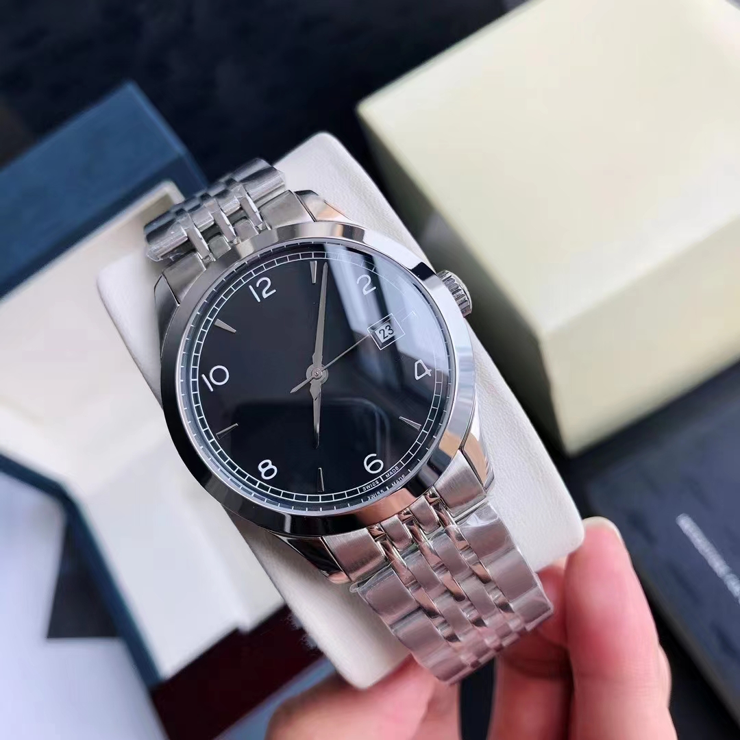 Herenmechanisch horloge 316L Silver roestvrijstalen behuizing 39 mm Diameter Japan 8215 Uitstekende beweging Automatische wikkeling saffierspiegel Zwart letterlijk luxe horloge