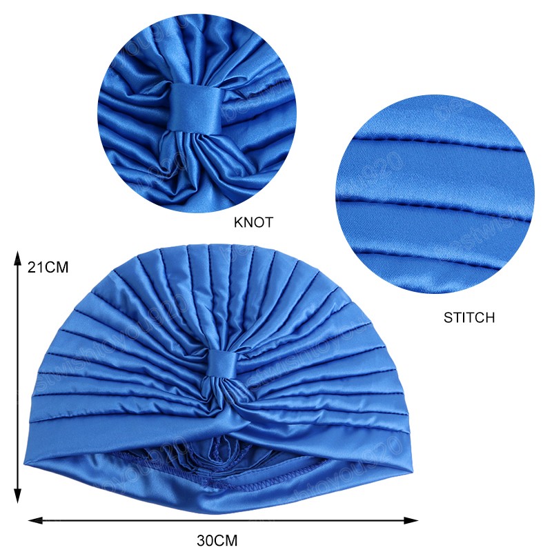 Модная шелковистая атласная рюша узловой турбан для женщин простой цвет мусульманский хиджаб.