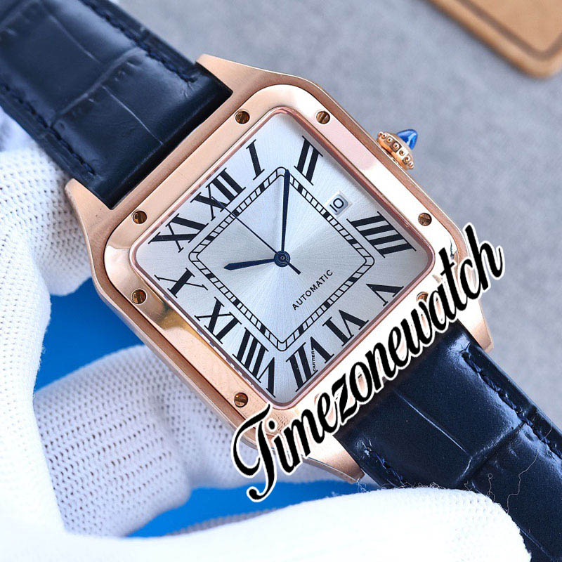 TWF Santo Myota 8215 Automatic Mens Watch W2SA0017 White Dial Date Two Tone Rose Gold Case Black Leather Strap 39.5mm Gents Watches Timezonewatch E270A3