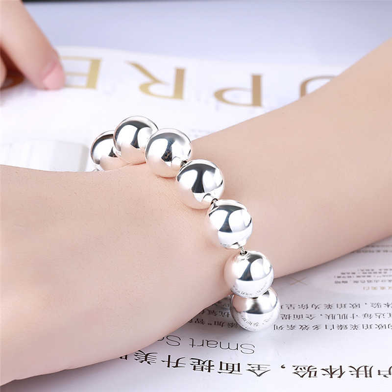 Beaded Strands 925 Sterling Silver 8mm/10mm Hollow Ball Beads Silver Beaded 20cm Bracelets For Woman Charm Fashion Jewelry pulseras mujer L221012