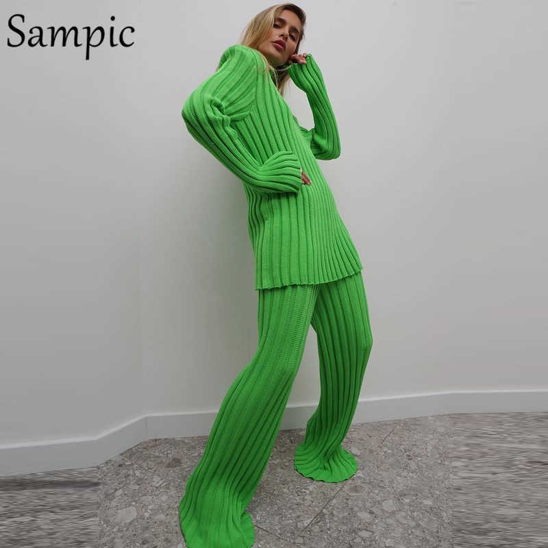Pantalon de deux pièces pour femmes Sampic Casual Femmes Pull tricoté rayé Y2K Pull Set 2021 Survêtement Tops de mode et taille haute Wrap Pantalon Two Piece Set T221012