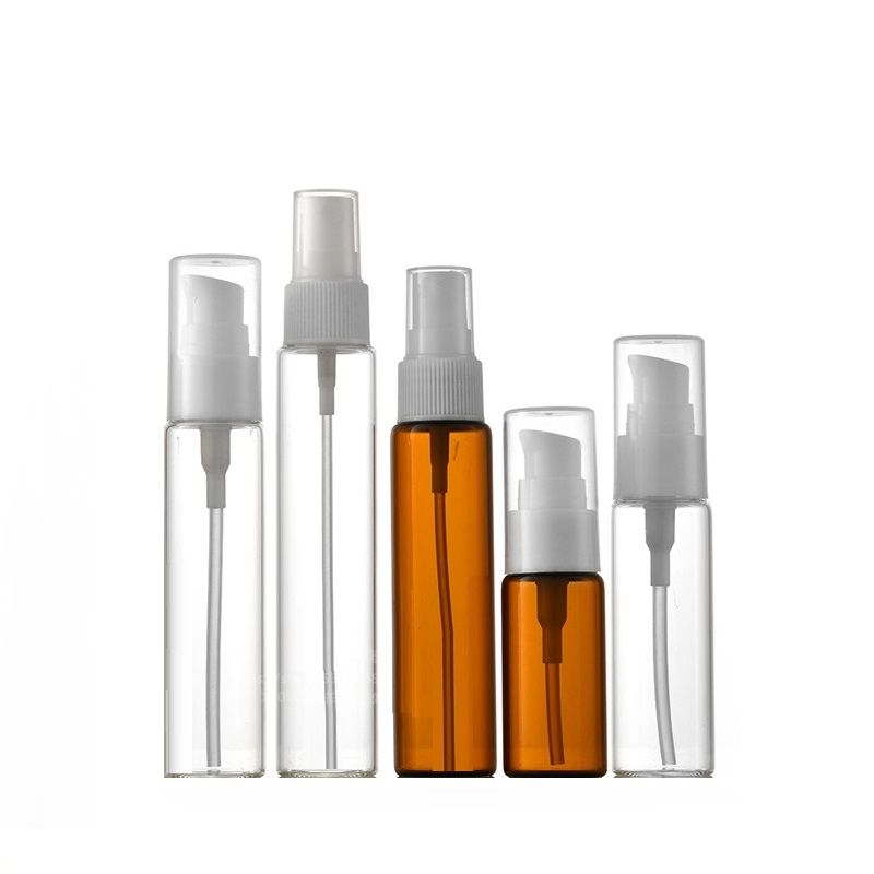 Tragbare, leere Lotion, nachfüllbar, braune Flasche, Kunststoff, weiße Presspumpe, klares Glas, Probensprühfläschchen, kosmetische Essenz-Emulsionsflasche, 20 ml, 30 ml, 40 ml, 50 ml