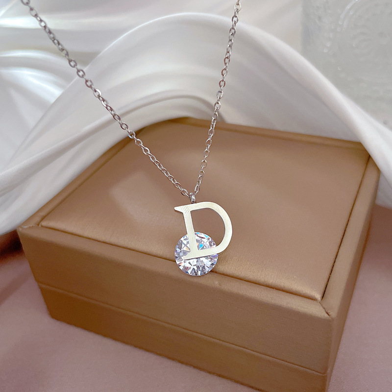 Collier pendentif lettre en acier inoxydable Bling, bijoux classiques plaqués or véritable 18 carats