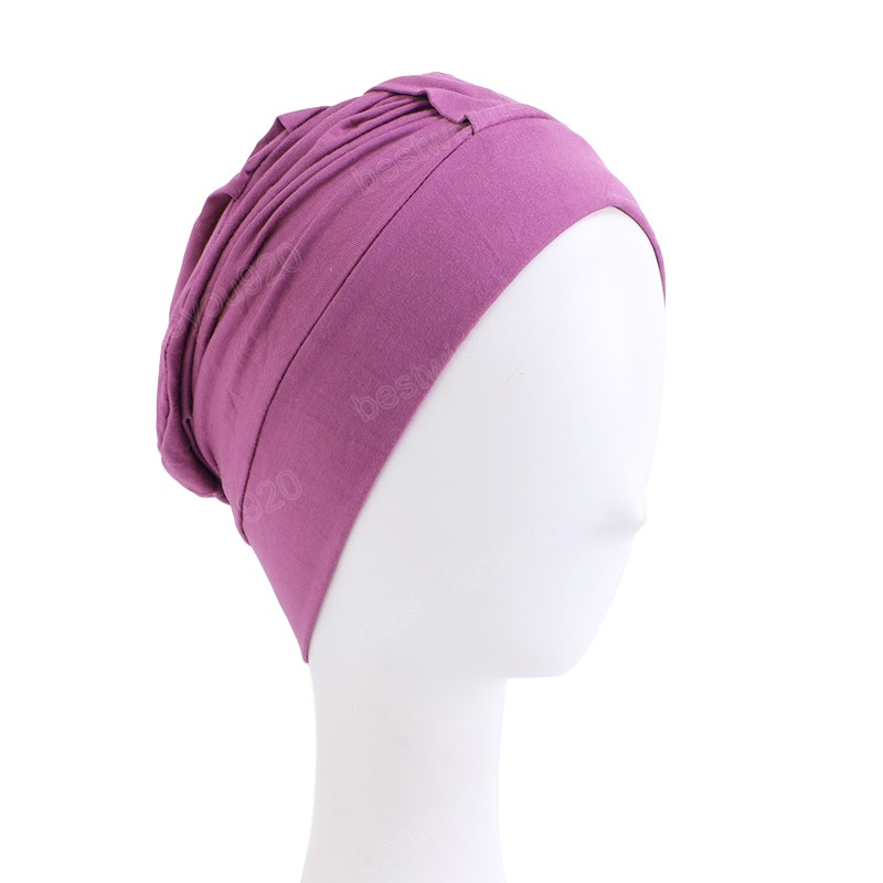 السيدات نموذج القطن امتداد رأس الرأس Soild Color Turban Cap Bandana Trupante Mujer Cancer Chem Chemo Cap