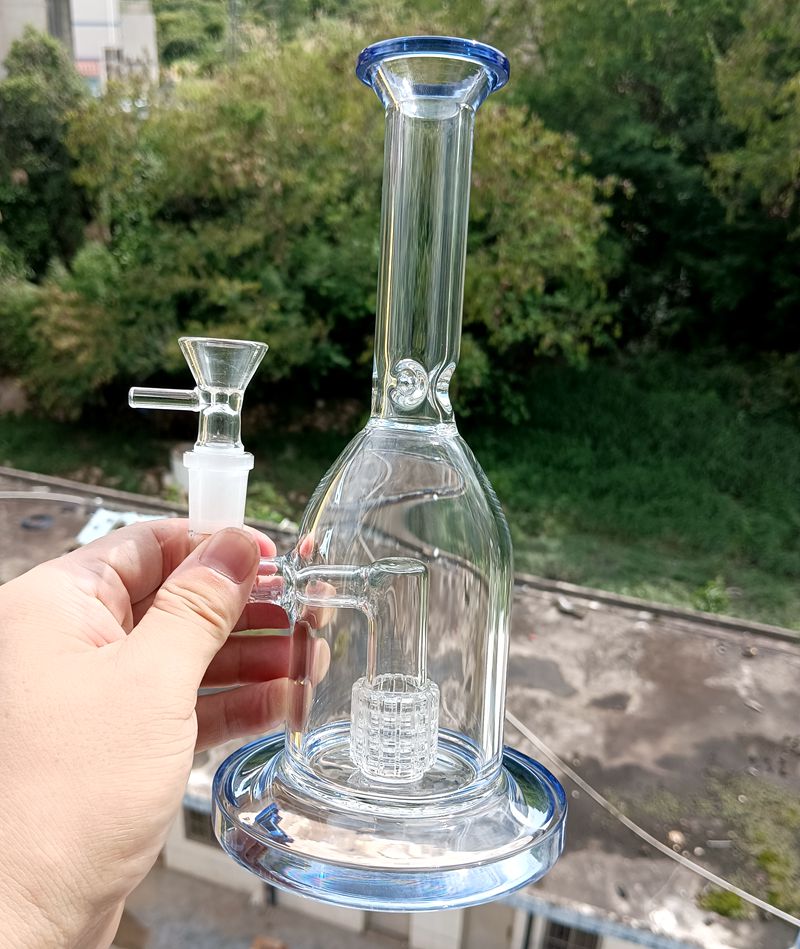 Lake Blue Glass Water Bong Liquidy Tubs com pneu Perc fumando plataformas de óleo Shisha