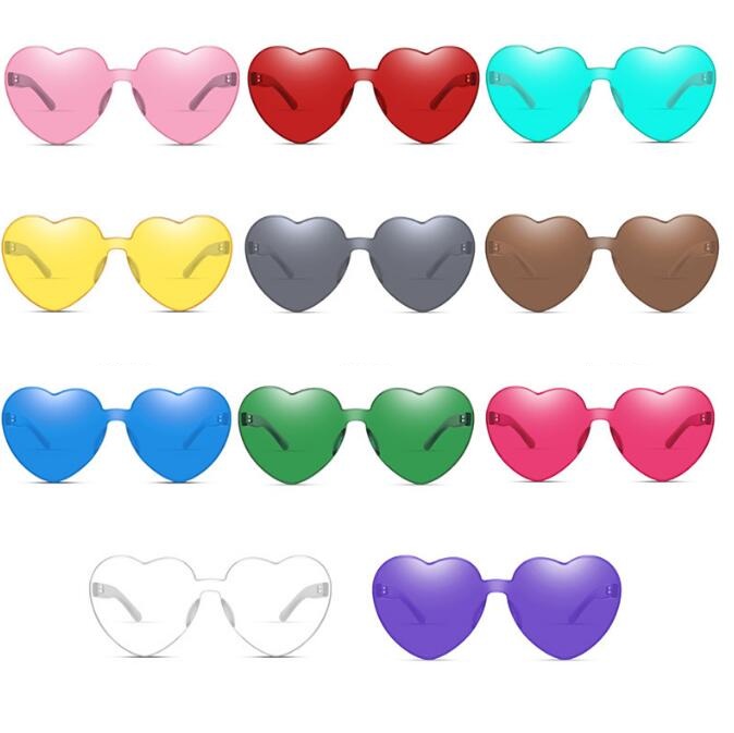 Custom Frameless Sunglasses Candy Color PC Rimless Sun Glasses New Trendy Loving Heart Shape Sunglasses For Women Girl Fashion Lens Eyewear