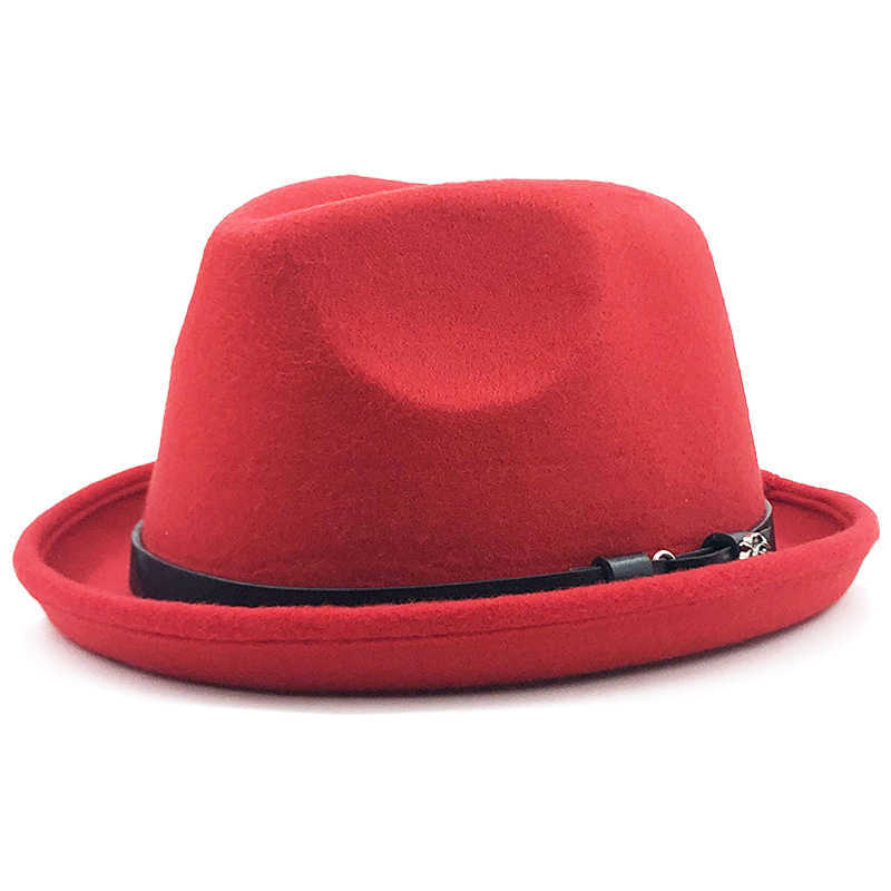Beanie/Skull Caps Pork Pie Hat For Men With Belt Imitation Woolen Felt Fedora Hats Winter Autumn Church Roll Up Brim Fashion Luxury Woman Jazz Hat T221013