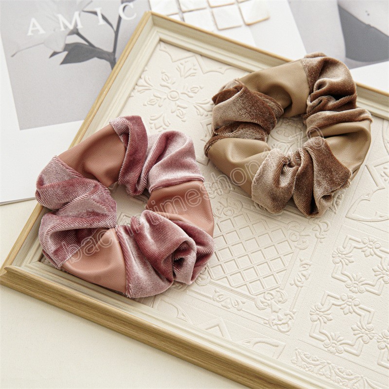 Pu Gold Gold Velvet Scrunchies حامل ذيل الحصان الشعر أزياء ملحقات الشعر الخريف شتاء الشعر علاقات الرؤوس الرؤوس