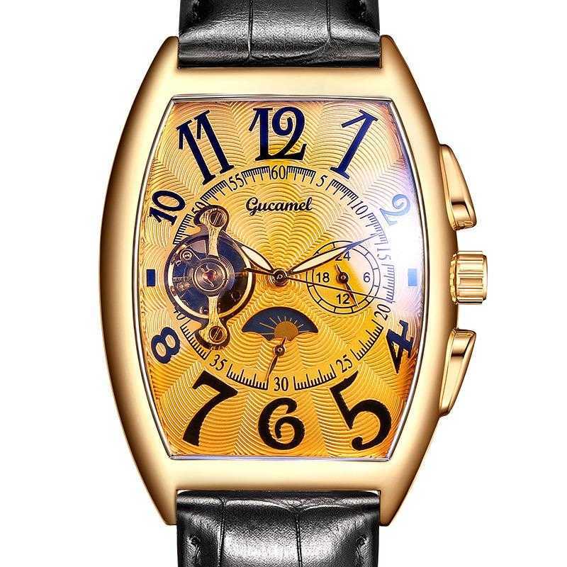 Zegarek Frank tego samego projektu limitowana edycja skórzana turbillon mechaniczny zegarek Muller Mens Tonneau Top Male Prezent Will222201