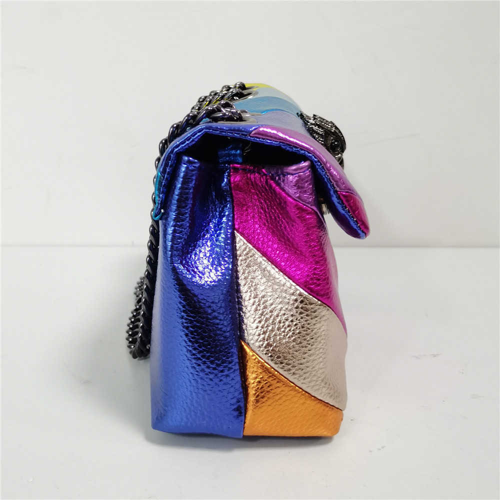 Сумка через плечо Stitching Rainbow Patchwork Hand Eagle Metal Pu Leather Metallic Square Bag Joint Purse 221015