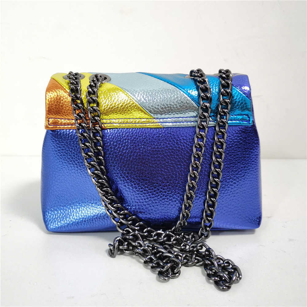 Shoulder bag Stitching Rainbow Patchwork Hand Eagle Metal Pu Leather Metallic Square Bag Jointing Purse 221015